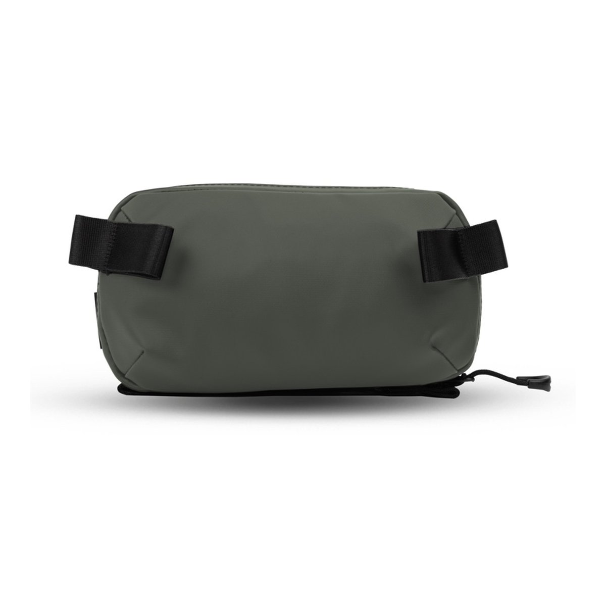 WANDRD Tech Bag Small Wasatch Green - Rückansicht dunkelgrüne Bauchtasche mit schwarzen Schlaufen und Kordel.