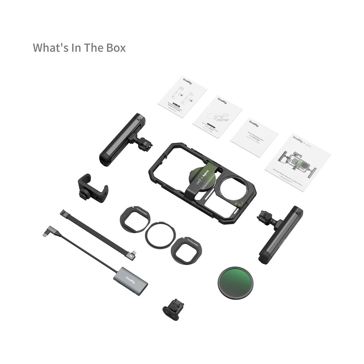 SmallRig 4596 All-In-One Mobile Video Kit Co-Design Edition - Lieferumfang: Alle Einzelteile und Zubehör für das Smartphone-Videorig.