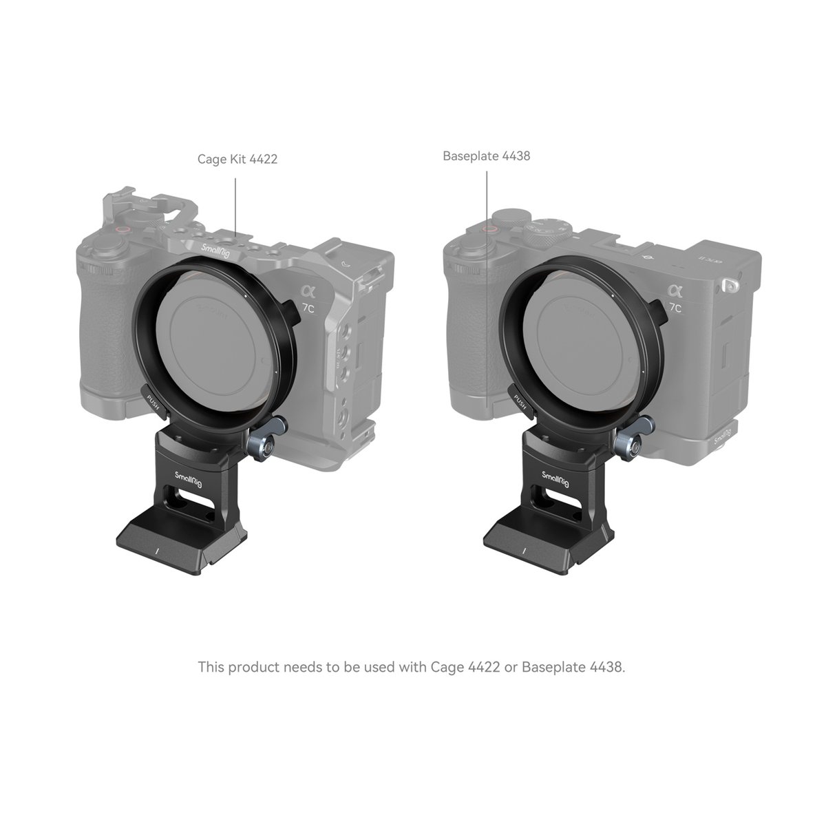 SmallRig 4424 Drehbare Horizontal- Vertikal-Montageplatte für Sony - Kompatibilitätsansicht: Filterhalterung mit SmallRig Cage Kit 4422 und Baseplate 4438 an Kamera
