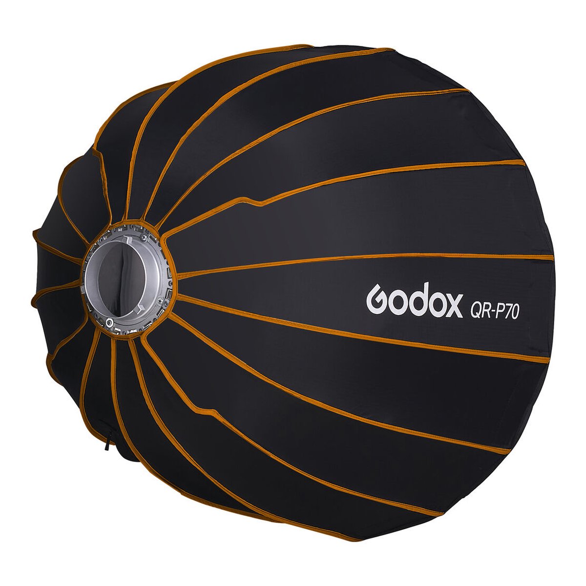 Godox Quick Release Parabolic Softbox QR-PG70 Godox Mount - Godox QR-P70 Parabol-Softbox, schräge Ansicht mit Bowens-Mount.