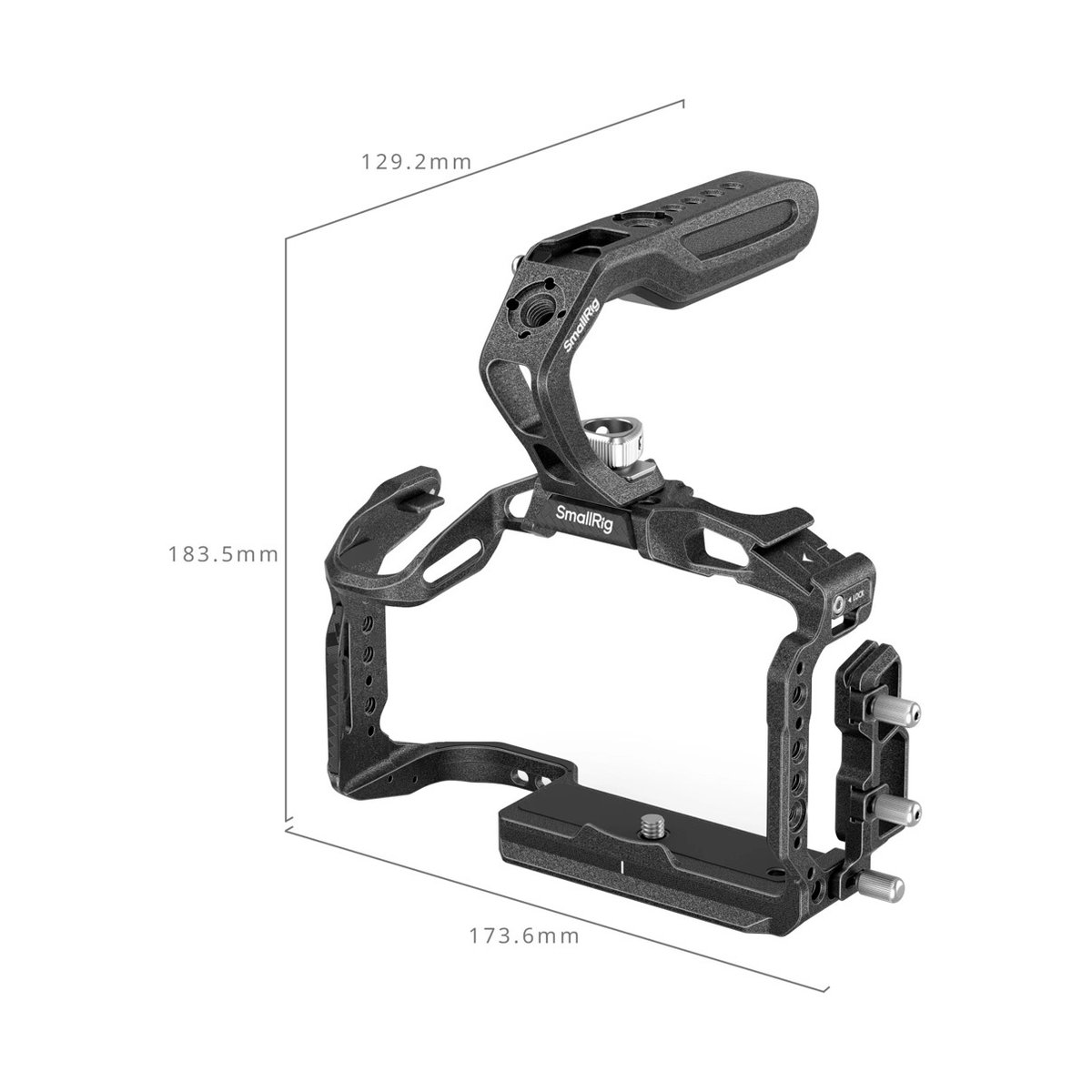 SmallRig 4976 Black Mamba Cage Kit f. Canon EOS R5 II - Ansicht der SmallRig Kamera-Cage mit Bemaßung