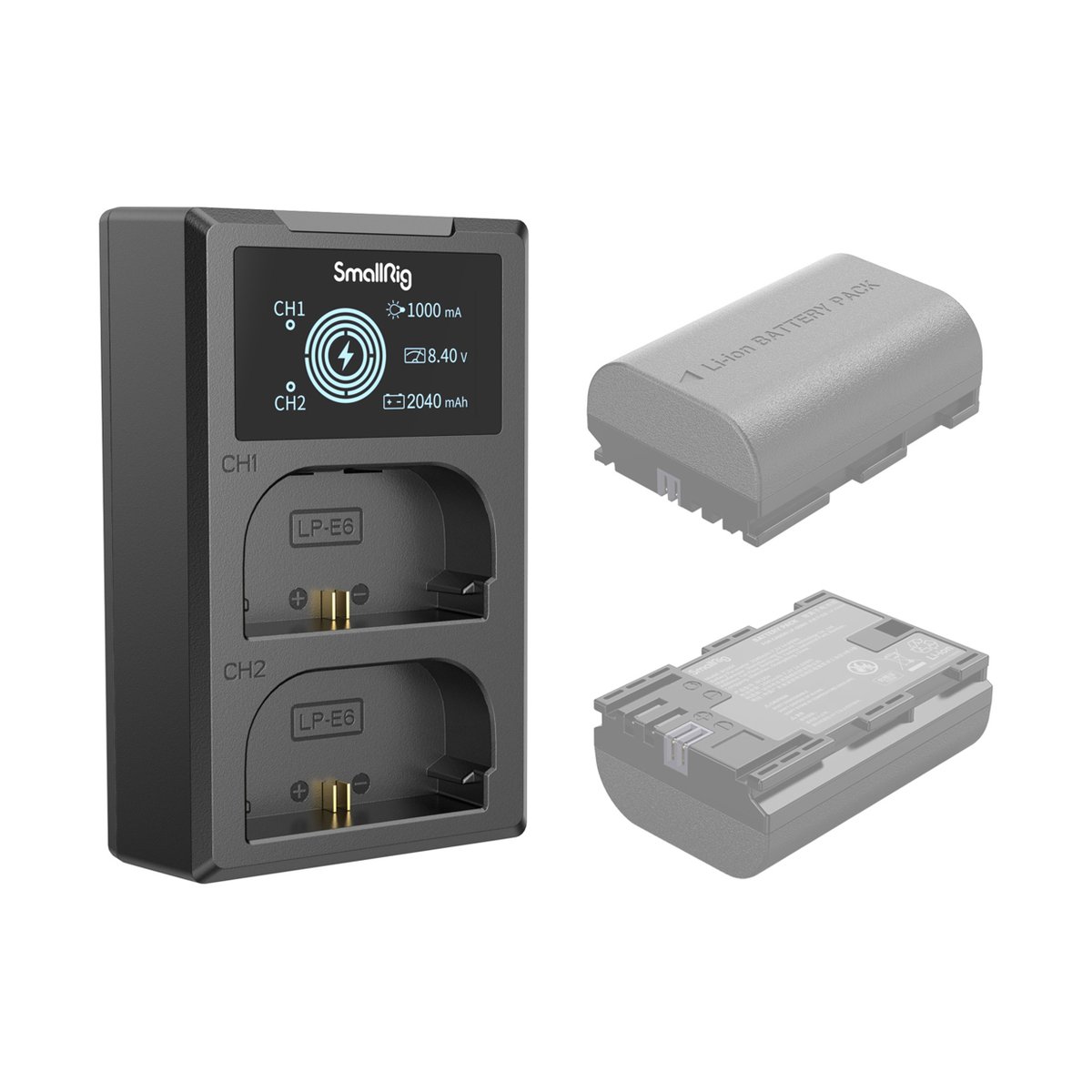 SmallRig 4084 LP-E6NH Akku Ladegerät - Lieferumfang: SmallRig Dual-Ladegerät mit Anzeige und zwei LP-E6 Akkus SmallRig 4084 LP-E6NH Akku Ladegerät - Lieferumfang: SmallRig Dual-Ladegerät mit Anzeige und zwei LP-E6 Akkus