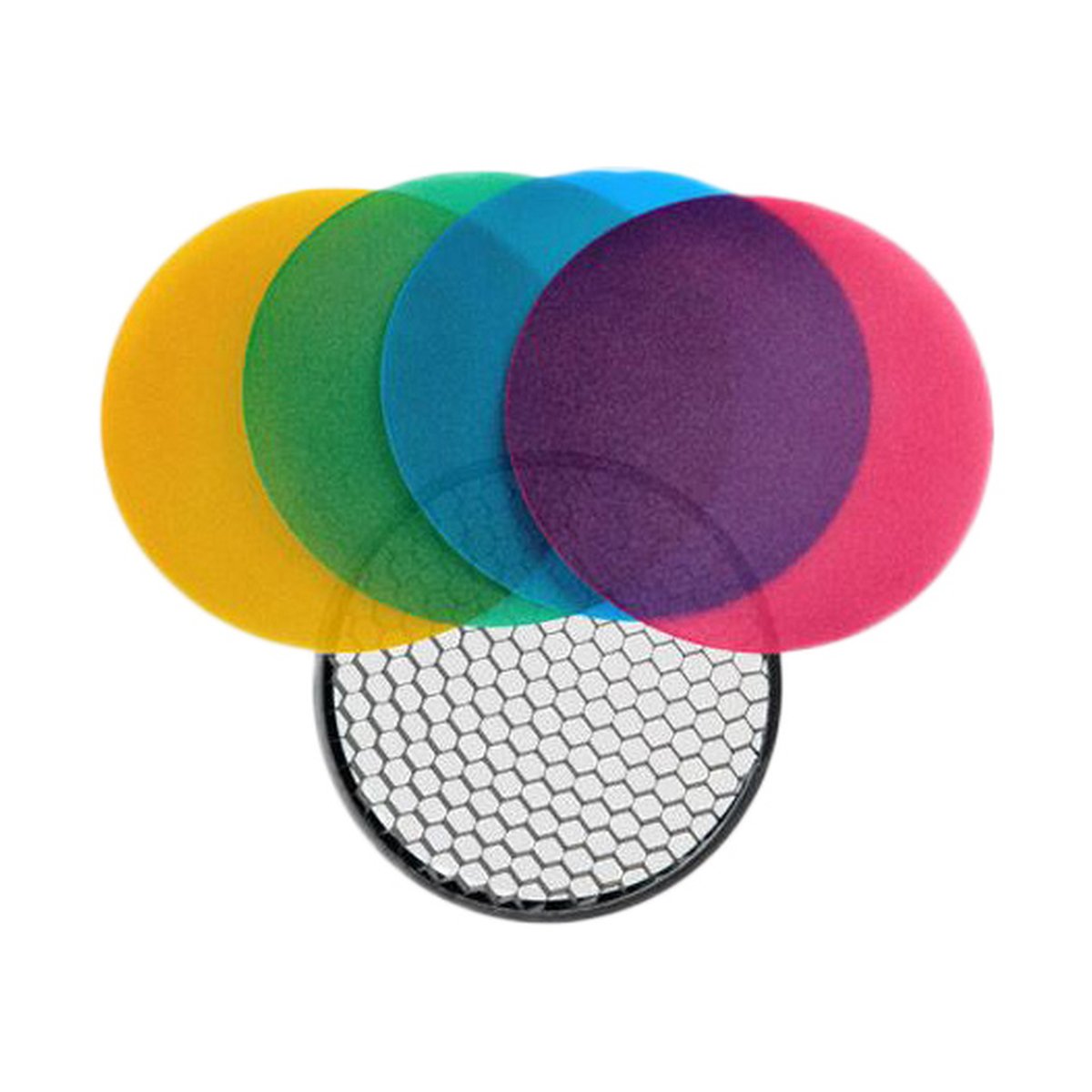Godox Witstro Flash Color Grid Reflector kit 120mm - Lieferumfang: Wabenfilter mit 5 farbigen Gelfolien.