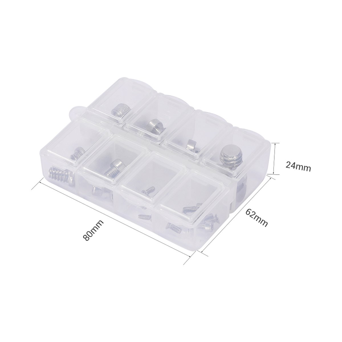 SmallRig 2326 Schraubenset für Kamerazubehör - Maße der transparenten 8-Fächer-Aufbewahrungsbox mit Schrauben SmallRig 2326 Schraubenset für Kamerazubehör - Maße der transparenten 8-Fächer-Aufbewahrungsbox mit Schrauben