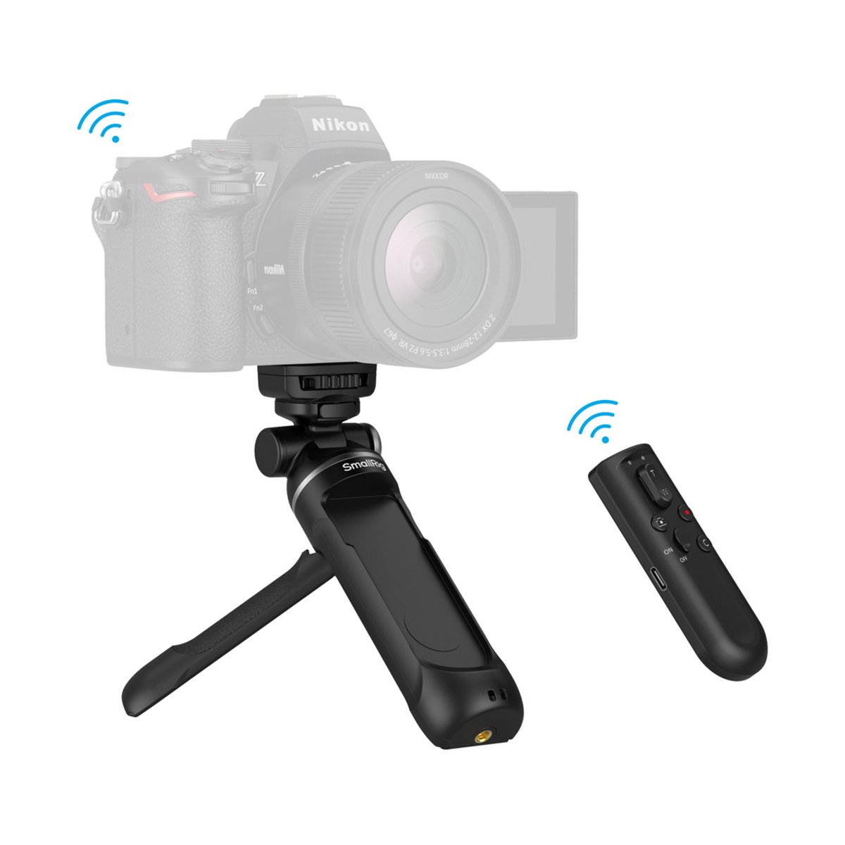 SmallRig 4551 SR-RG2 Multifunctional Wireless Shooting Grip, Handgriff - Anwendungsbeispiel: Kamera auf SmallRig Griff/Stativ mit kabelloser Fernbedienung