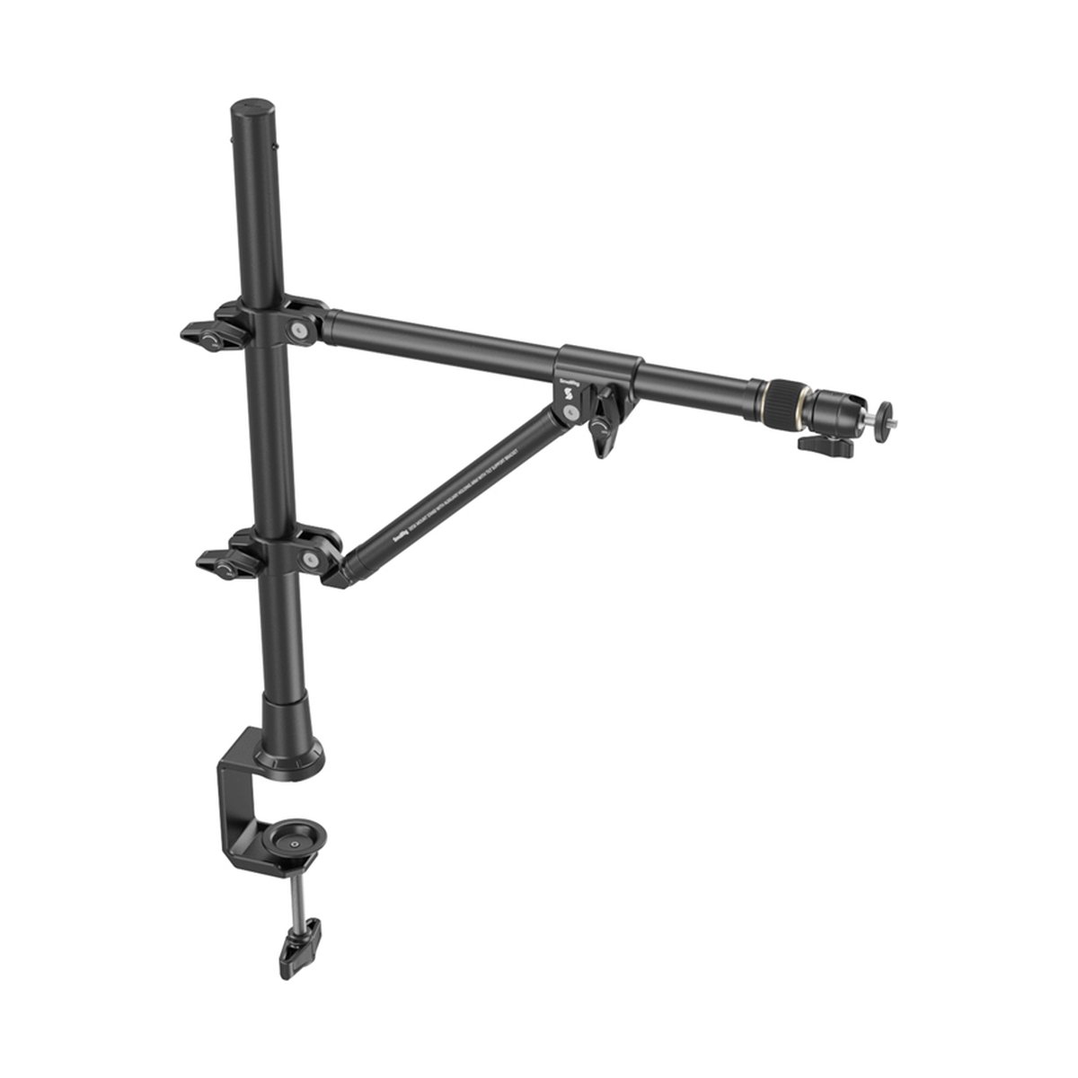 SmallRig 4304 Desktop Overhead Photogr. / Live Streaming Bracket - Gesamtansicht: Schwarzer Schreibtisch-Boom-Arm mit Tischklemme und verstellbarem Kugelgelenk.