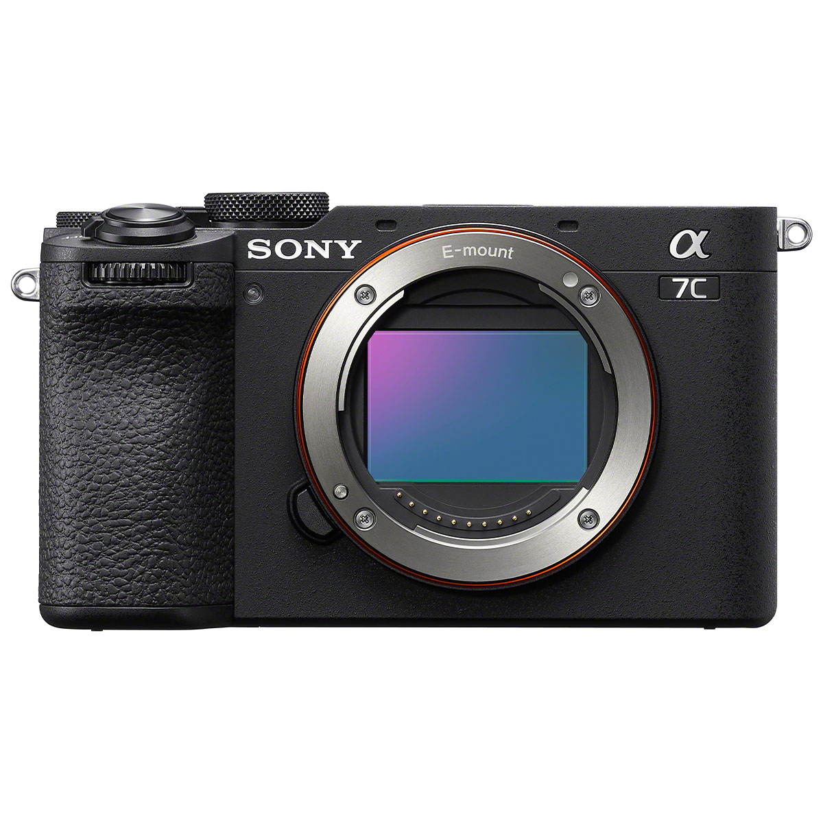 Sony Alpha 7C II Schwarz Gehäuse  Systemkamera Sony Alpha 7C II in Schwarz von vorne fotografiert