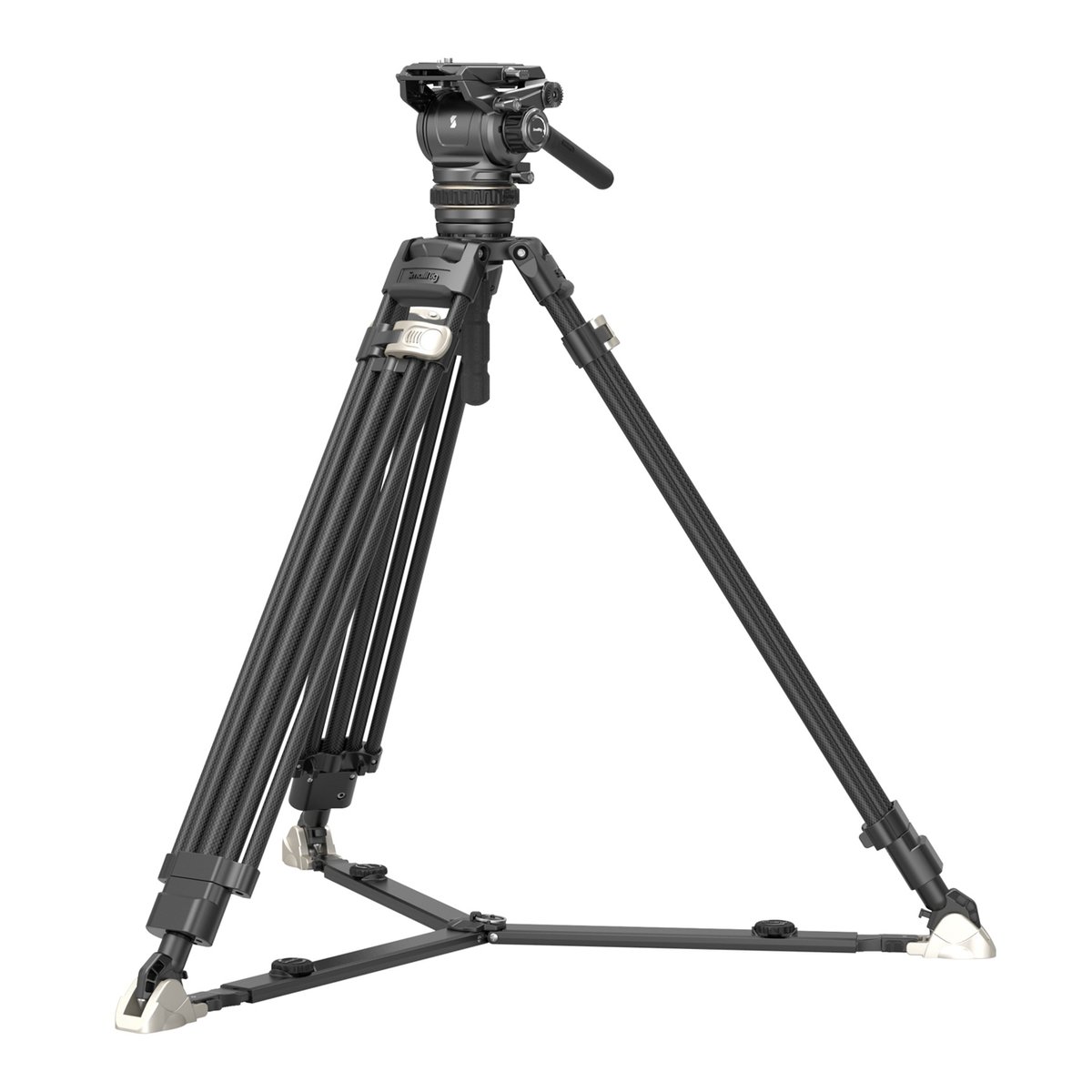 SmallRig 4463 Heavy-Duty Carbon Fiber Tripod Kit AD-120 - Gesamtansicht schwarzes Videostativ mit Fluidkopf und Bodenspinne