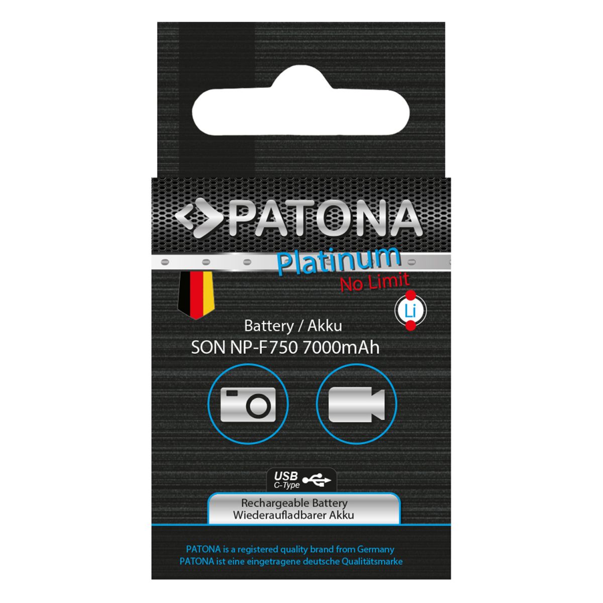 Patona Platinum Akku mit USB-C Input für Sony NP-F750 F330 F530 F550 F930 F920