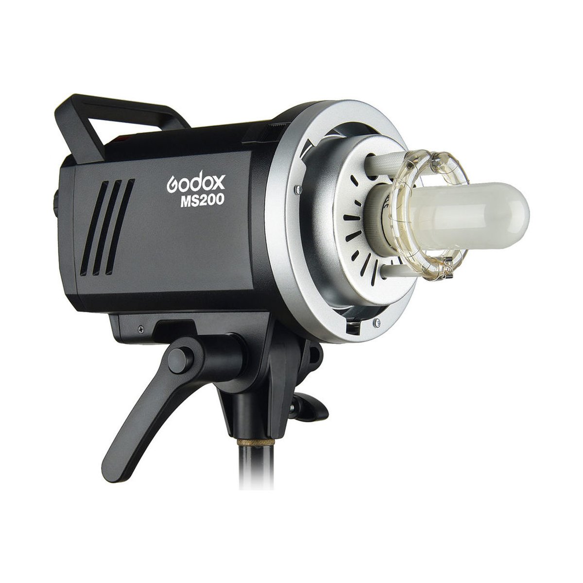 Godox MS200 - Godox MS200 Studioblitz, 3/4-Ansicht mit Blitzröhre