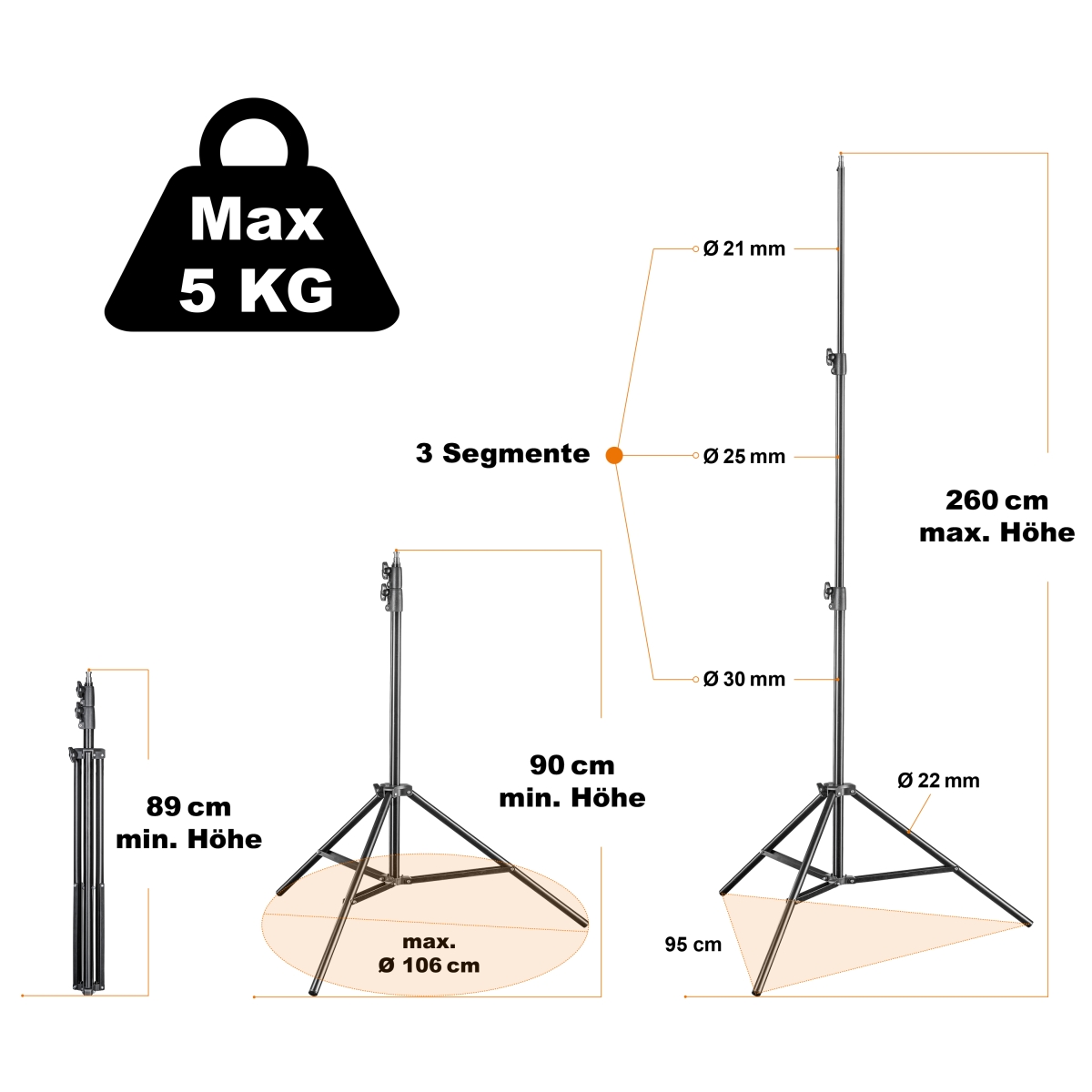 Walimex pro LED Sirius 160 Daylight 65W - Set inkl. Stativ 2,6 m