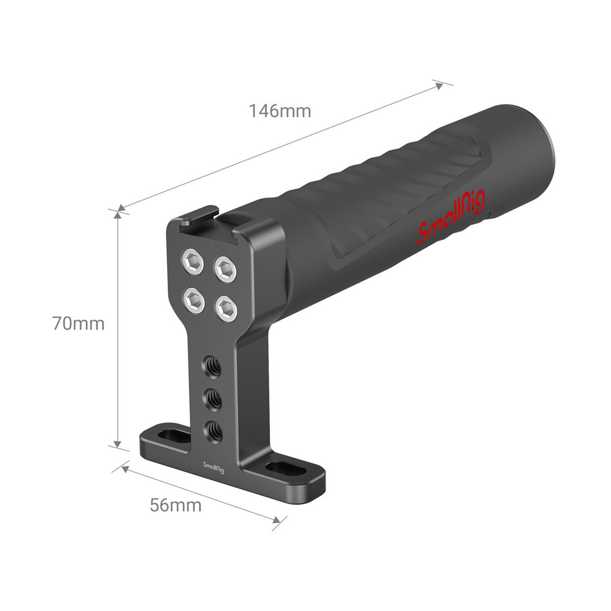 SmallRig 1446C Topgriff (Gummi) - Bemaßungen des SmallRig Kamera-Handgriffs: 146mm Länge, 70mm Höhe, 56mm Breite