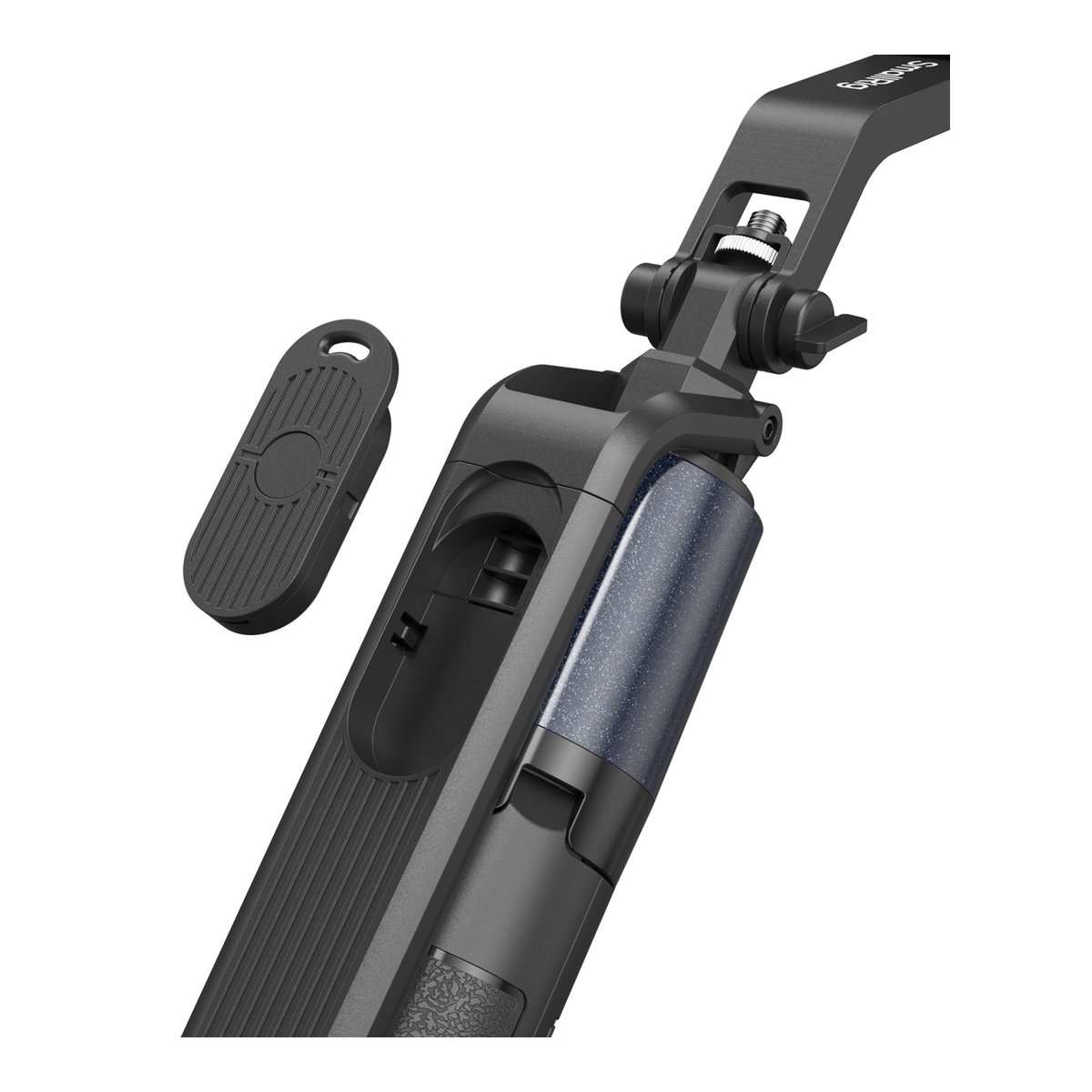 SmallRig 4668 PT60 Windproof Live Broadcast Stabilizer Stand Encore - Detailansicht der abnehmbaren Fernbedienung neben dem Einschubfach am Selfie-Stick SmallRig 4668 PT60 Windproof Live Broadcast Stabilizer Stand Encore - Detailansicht der abnehmbaren Fernbedienung neben dem Einschubfach am Selfie-Stick