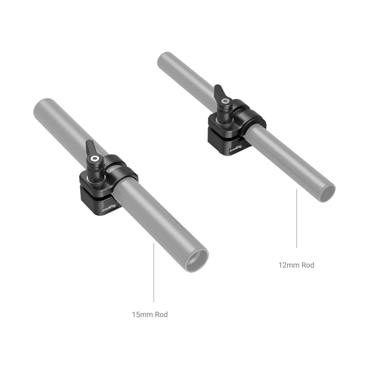 SmallRig 3598 Einzelstabklemme 12 mm / 15 mm - Detailansicht: SmallRig Stangenklemme an 15mm und 12mm Stangen.