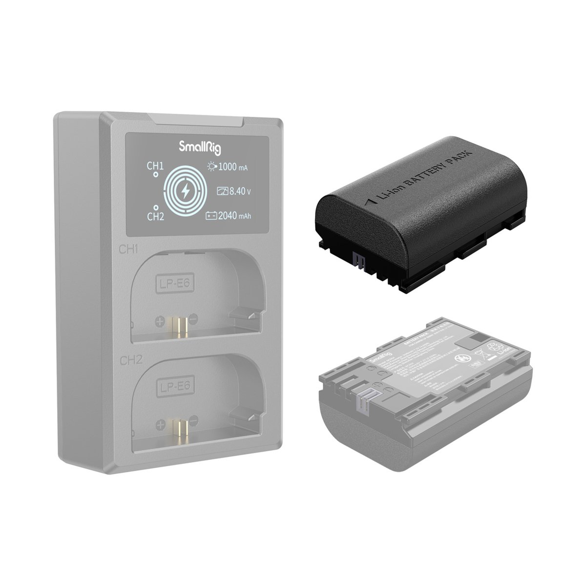 SmallRig 4071 LP-E6NH Camera Battery, Li-Ion Akku - Lieferumfang: SmallRig Dual-Ladegerät und zwei LP-E6 Akkus.