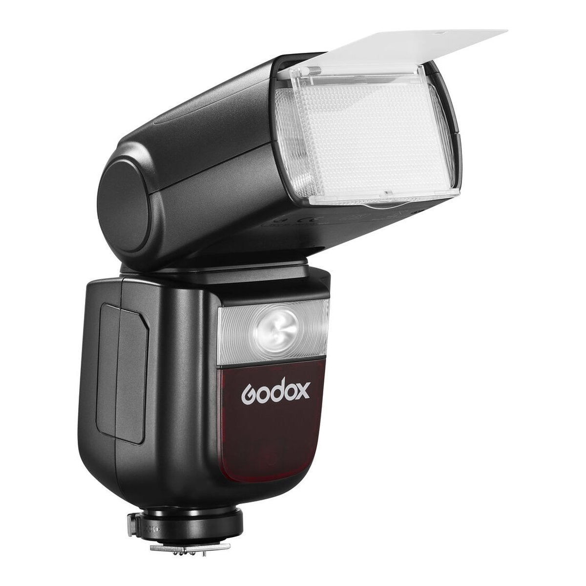 Godox Speedlite V860III Fuji - Frontansicht Godox Kamerablitz mit ausgeklapptem Diffusor