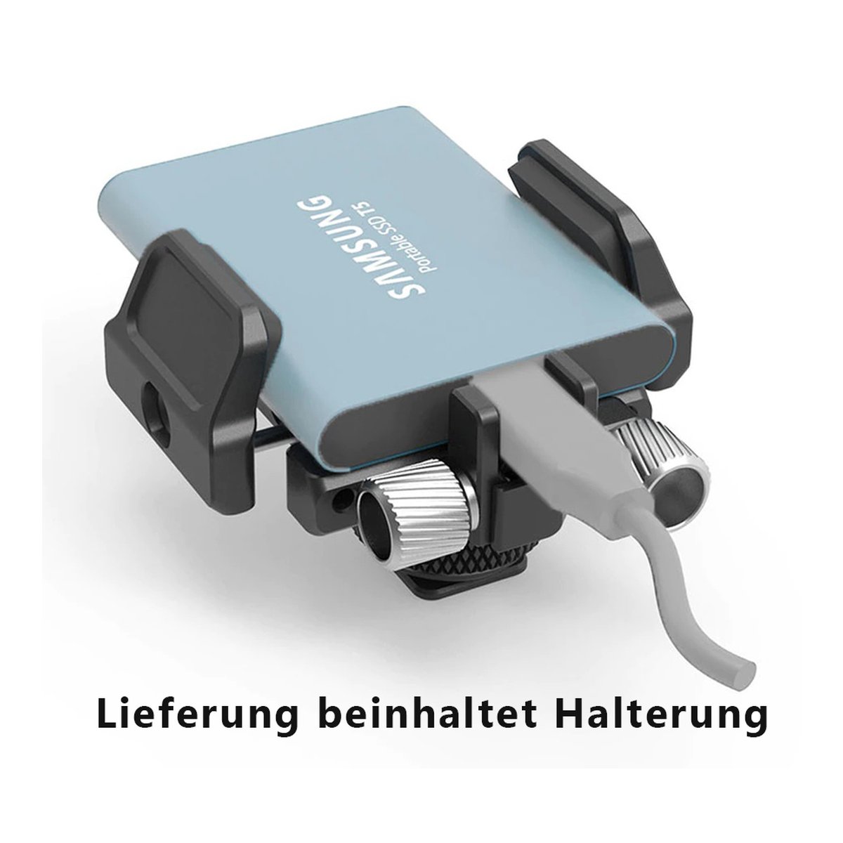 SmallRig 2343 Universal-Halterung für externe SSD - Lieferumfang: Samsung Portable SSD T5 mit Halterung