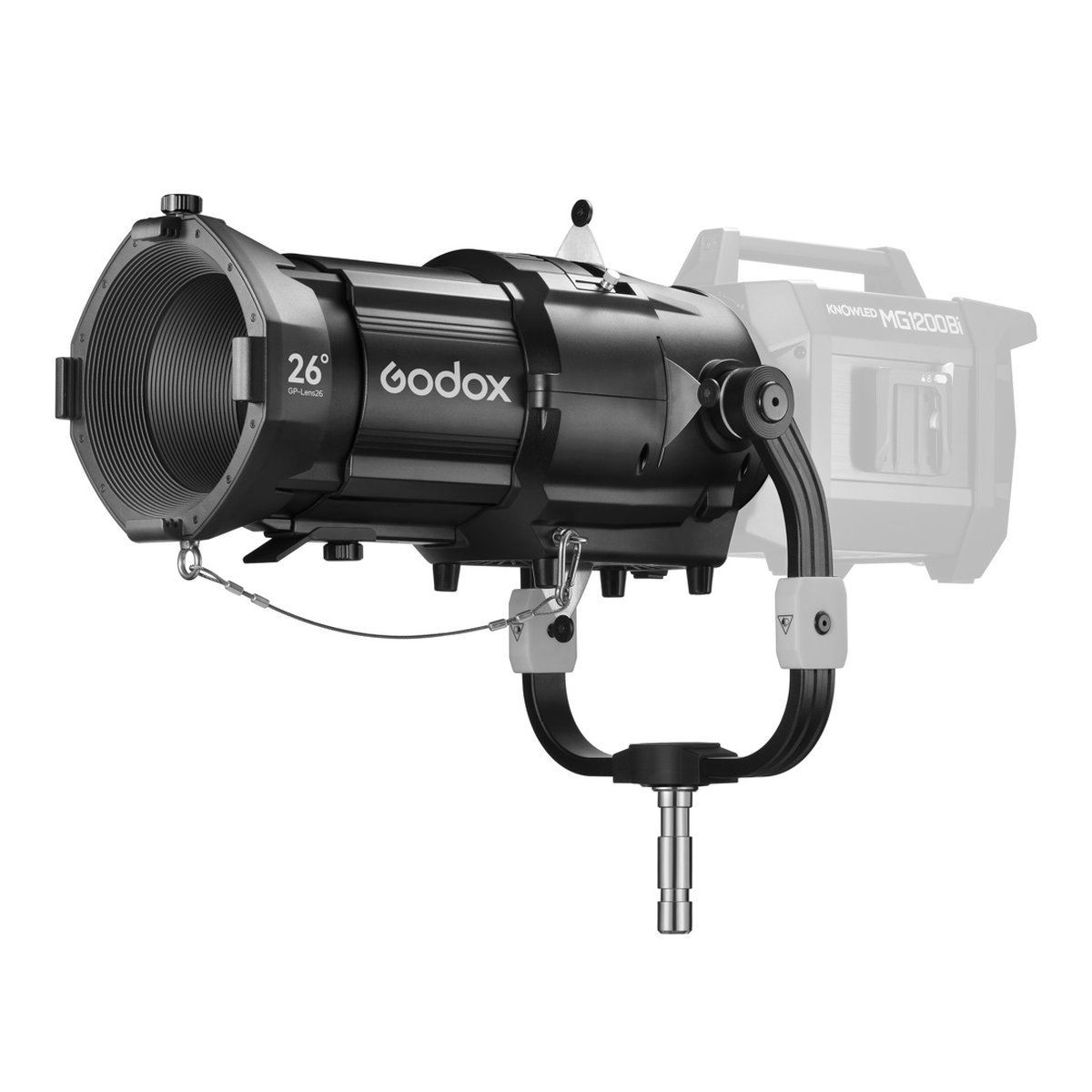 Godox GP26K Spotlight Attachment for KNOWLED MG1200Bi LED Light - Frontansicht des Godox GP-Lens26 Projektionsaufsatzes mit 26-Grad-Optik.