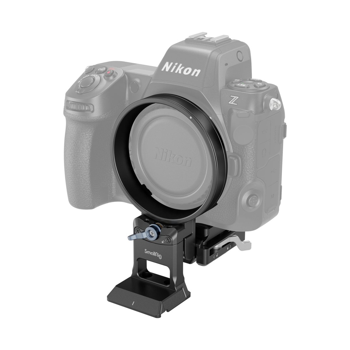 SmallRig 4306 Drehbares Horizontal- Vertikal-Montageplatten-Kit für Nikon Z - Anwendungsbeispiel: SmallRig Objektivstütze an Nikon Z-Kamera montiert