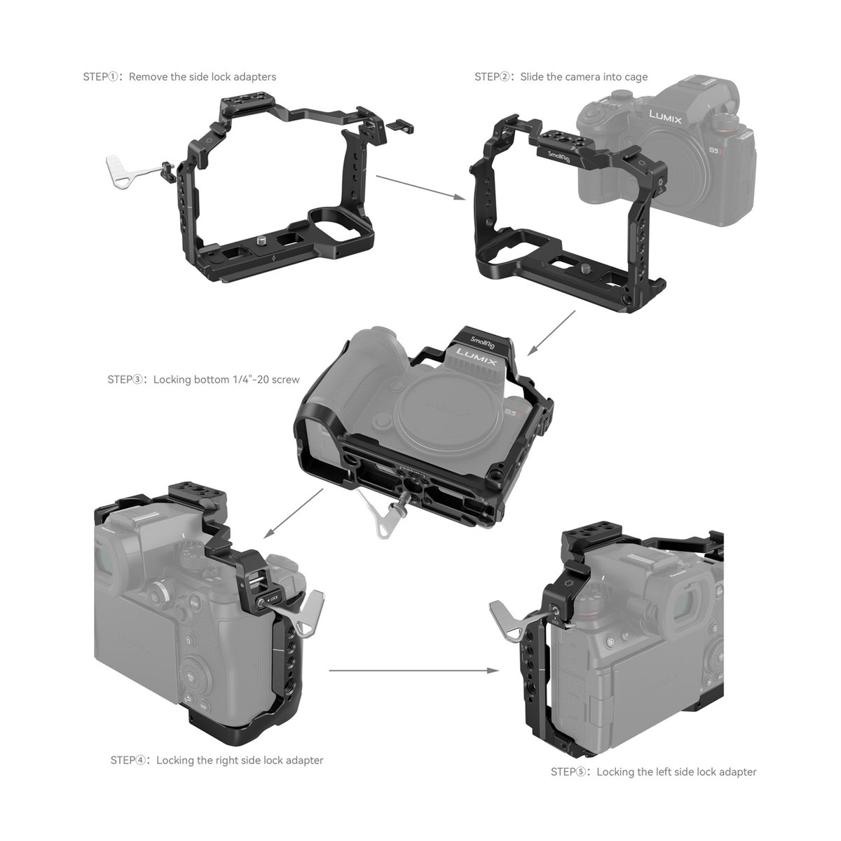 SmallRig 4022 Cage für Panasonic Lumix G9 II / S5 II / S5 IIX - Anwendungsbeispiel: Montage des Kamerakäfigs an einer Kamera.