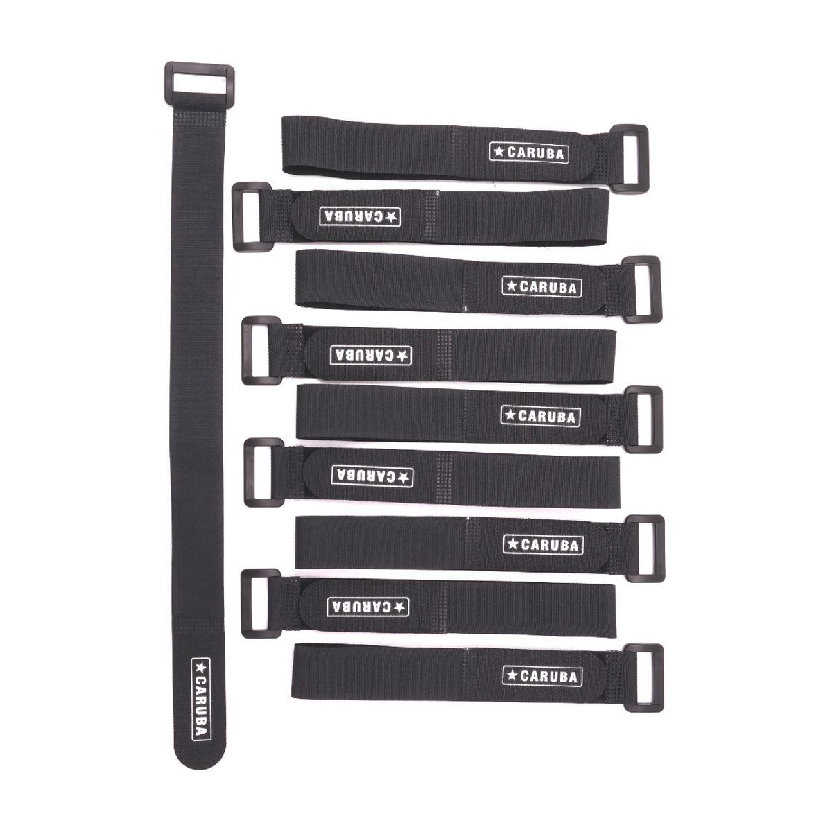 Caruba Fast Fixer Pro 1 Schwarz (10 Stück) - Lieferumfang: Neun schwarze Klettverschluss-Kabelbinder mit Caruba Logo