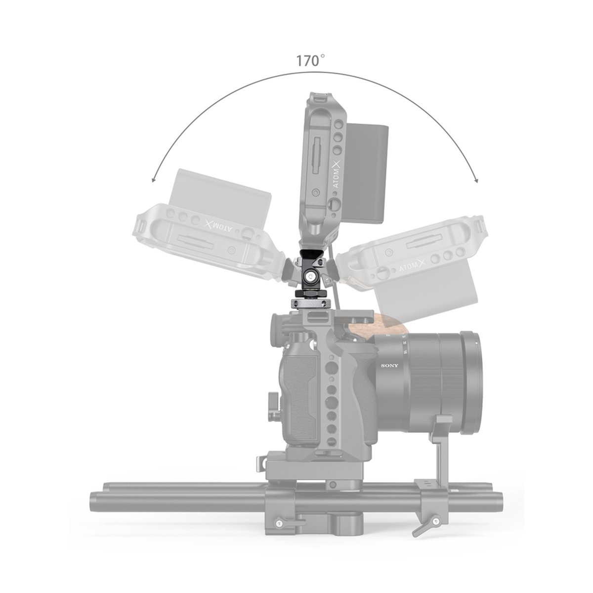 SmallRig 2905B Schwenkbare Monitor- Halterung mit Blitzschuh - Funktionsweise: 170 Grad Neigung der Monitorhalterung am Kamera-Rig