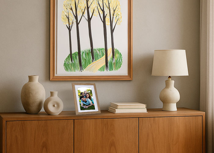 Rollei Smart Frame 1010 in Holzoptik Eiche, digitaler Bilderrahmen mit Familienfoto