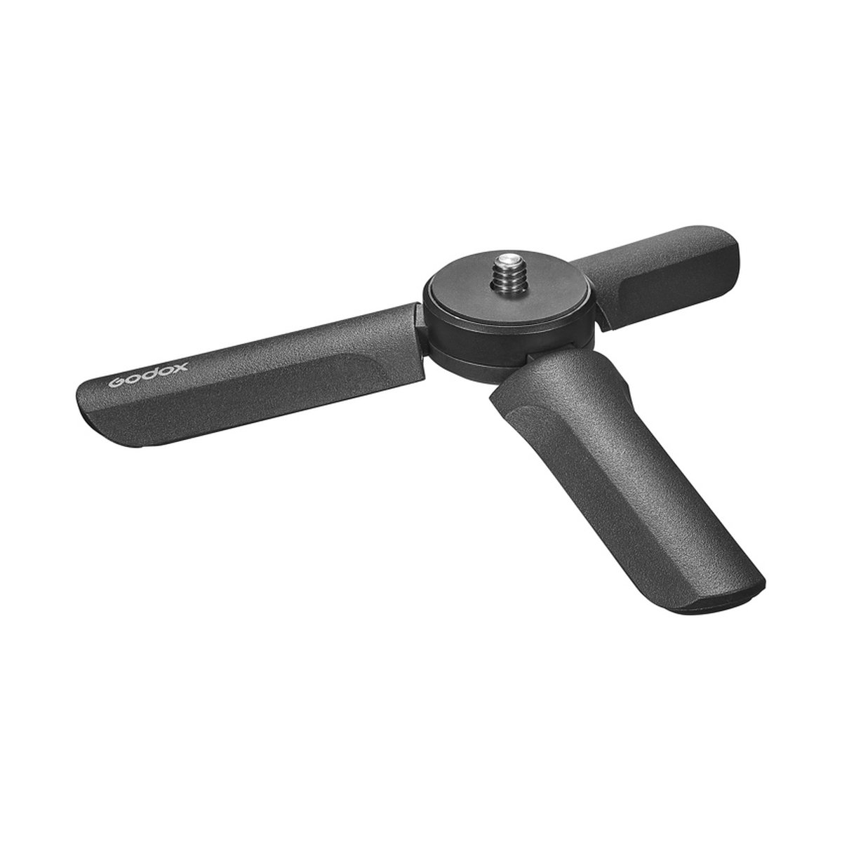 Godox 10000mAh Charging Grip BPC-01 - Godox Mini-Stativ ausgeklappt, 3/4 Ansicht mit Gewinde