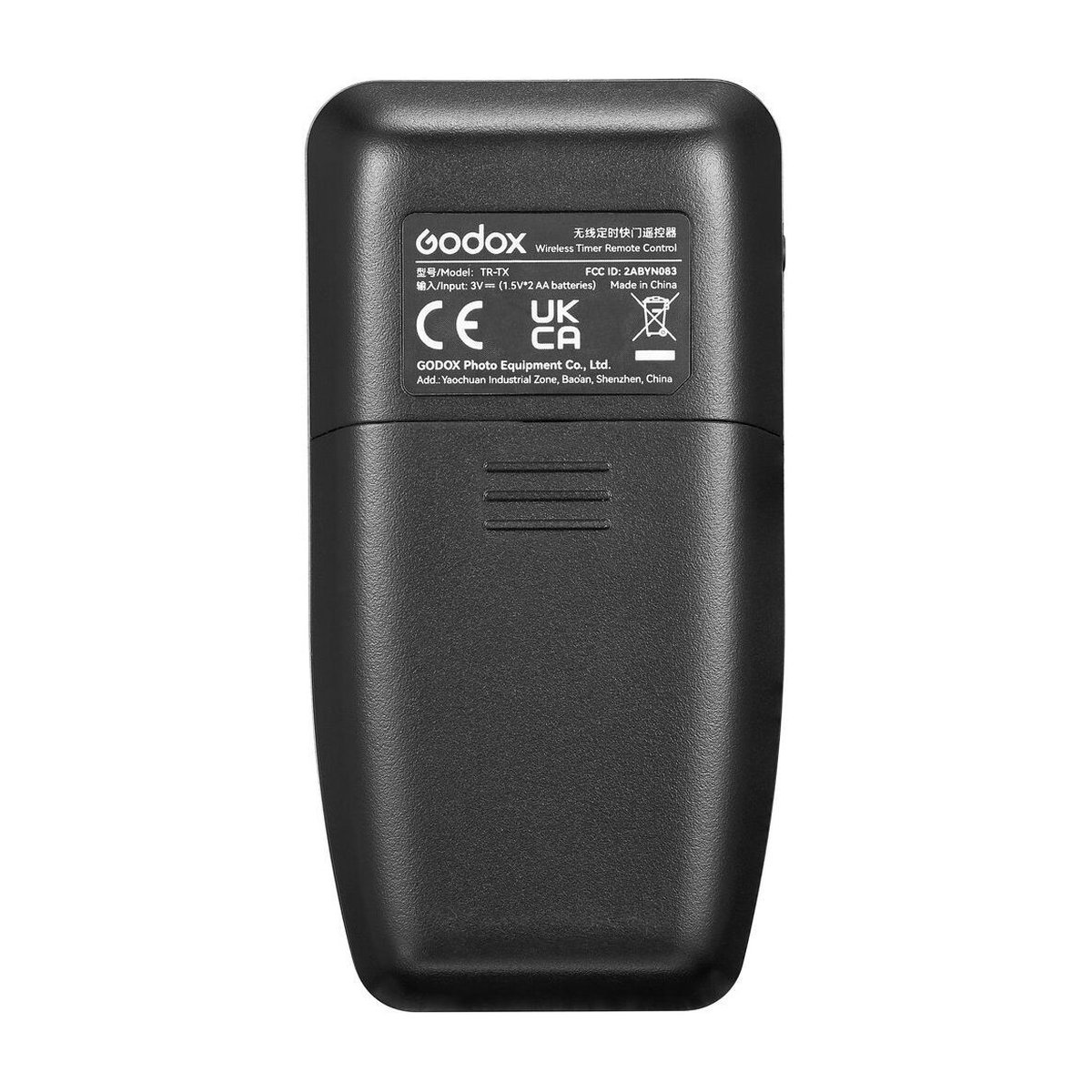 Godox Digital Timer Remote TR-N3 Nikon - Rückansicht des Funkauslösers mit Godox-Typenschild und technischen Details.
