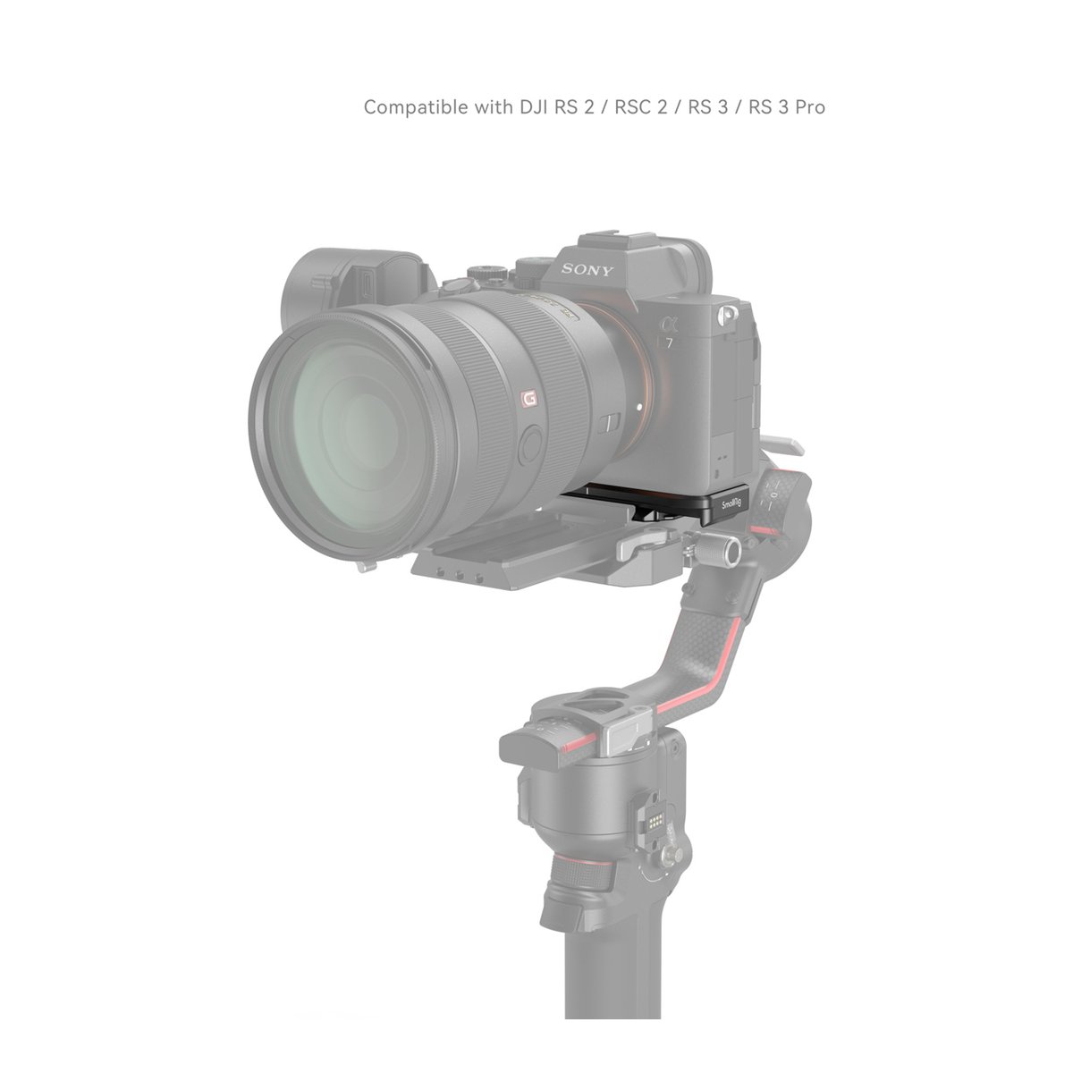 SmallRig 3666B Grundplatte für Sony Alpha 7R V+Alpha 7 IV - Kamera auf DJI RS Gimbal montiert, zeigt Kompatibilität mit DJI RS 2/3 Serien. SmallRig 3666B Grundplatte für Sony Alpha 7R V+Alpha 7 IV - Kamera auf DJI RS Gimbal montiert, zeigt Kompatibilität mit DJI RS 2/3 Serien.