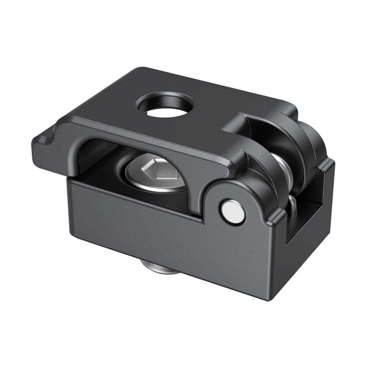 SmallRig 2418 universelle Kabelklemme selbstschließend (2 Stück) - Schräge Ansicht einer schwarzen Montageklemme mit Schraube und Rollen.