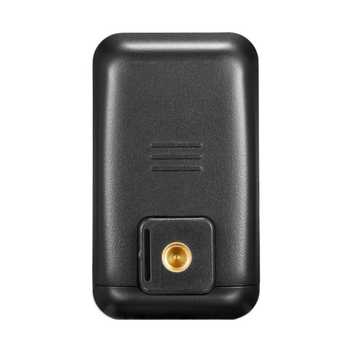 Godox Digital Timer Remote TR-N3 Nikon - Rückansicht eines schwarzen Elektronikgeräts mit Stativgewinde und Blitzschuhaufnahme.