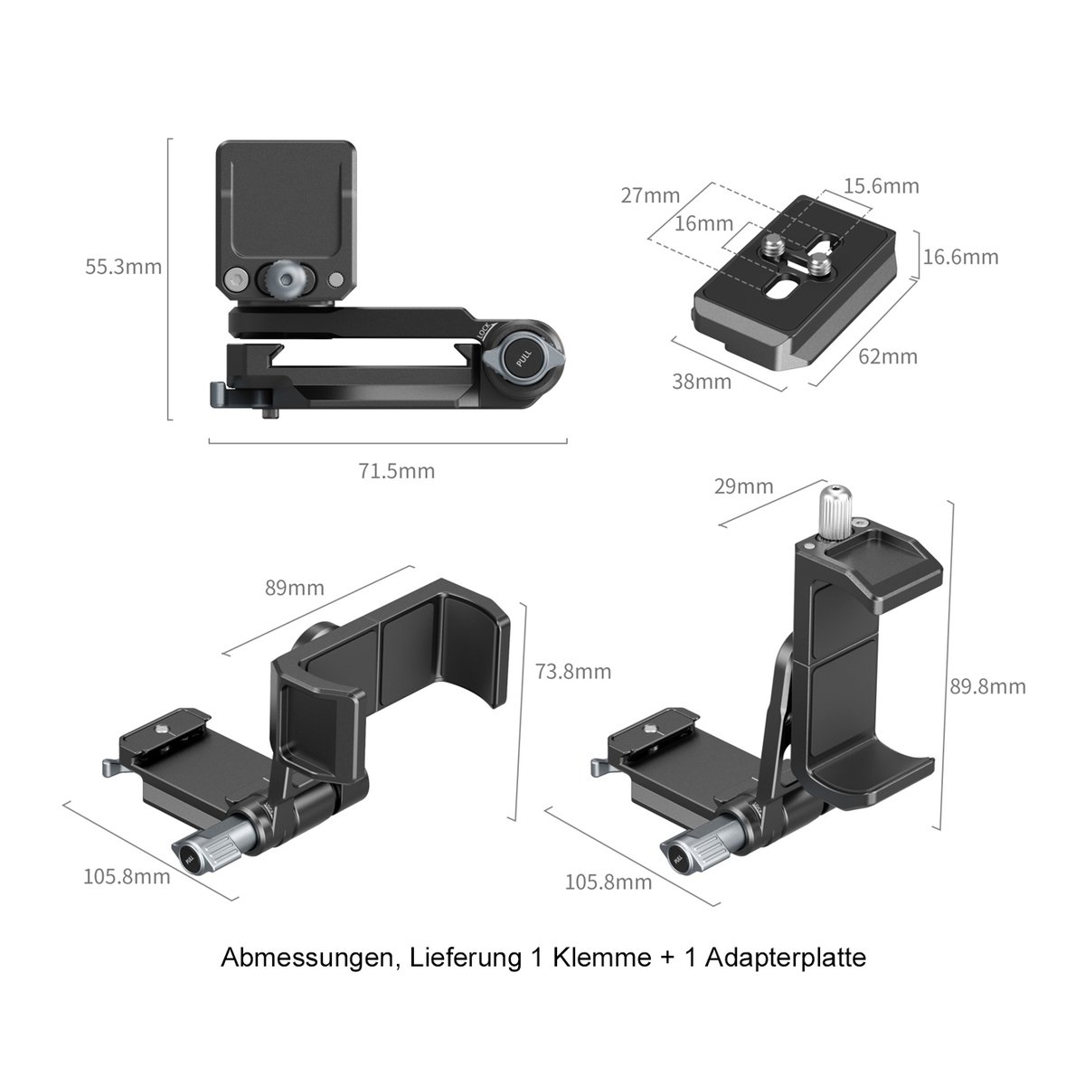 SmallRig 4695 Power Banks Montageplatten Kit für spiegellose Kameras - Abmessungen von Kameraklemme und Adapterplatte
