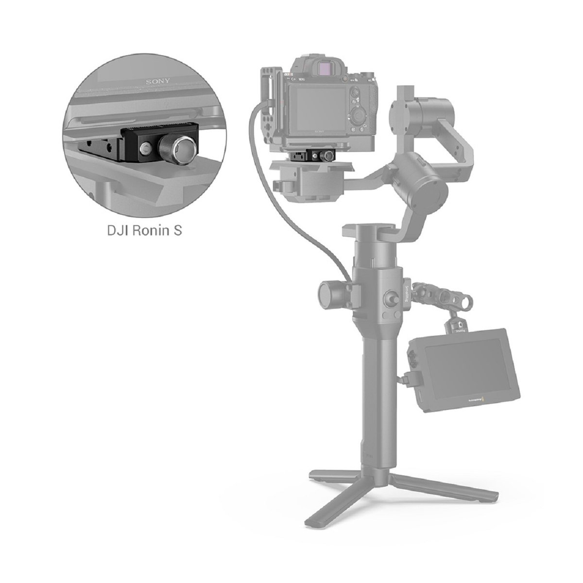 SmallRig 2506 Arca-Type QR Clamp für DJI Ronin S/SC, Zhiyun Cran-W Serie - Montagebeispiel: Elektronischer Fokusmotor am DJI Ronin S Gimbal, Detailansicht der Befestigung SmallRig 2506 Arca-Type QR Clamp für DJI Ronin S/SC, Zhiyun Cran-W Serie - Montagebeispiel: Elektronischer Fokusmotor am DJI Ronin S Gimbal, Detailansicht der Befestigung