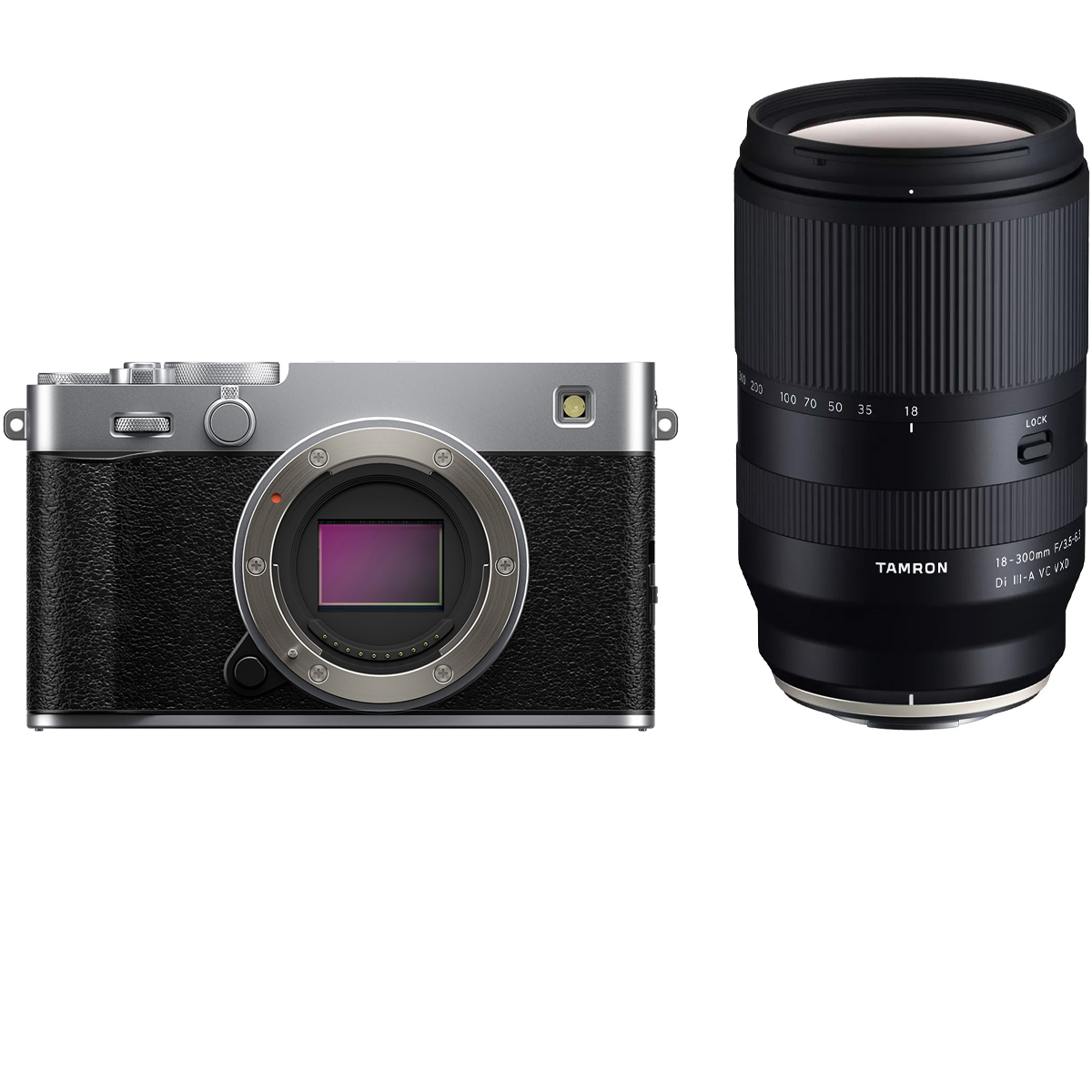 Fujifilm X-E5 Silber mit Tamron 18-300 mm 1:3,5-6,3