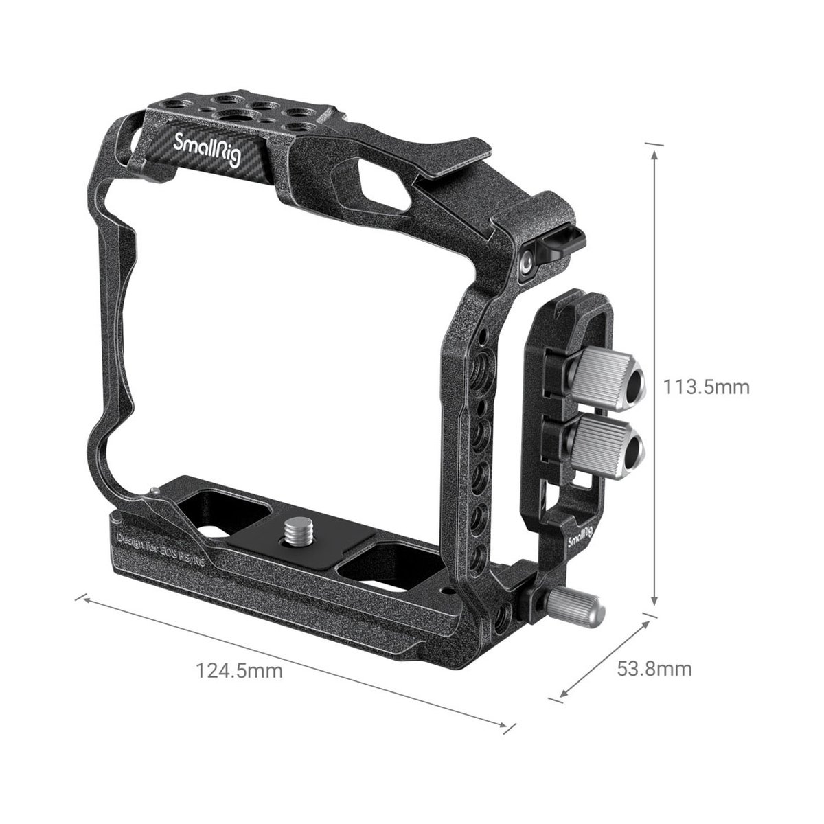 SmallRig 3656 Black Mamba Halbkäfig & Kabelklemme f. Canon EOS R5/R6/R5 C - Detailansicht: SmallRig Kamera-Cage mit Bemaßung