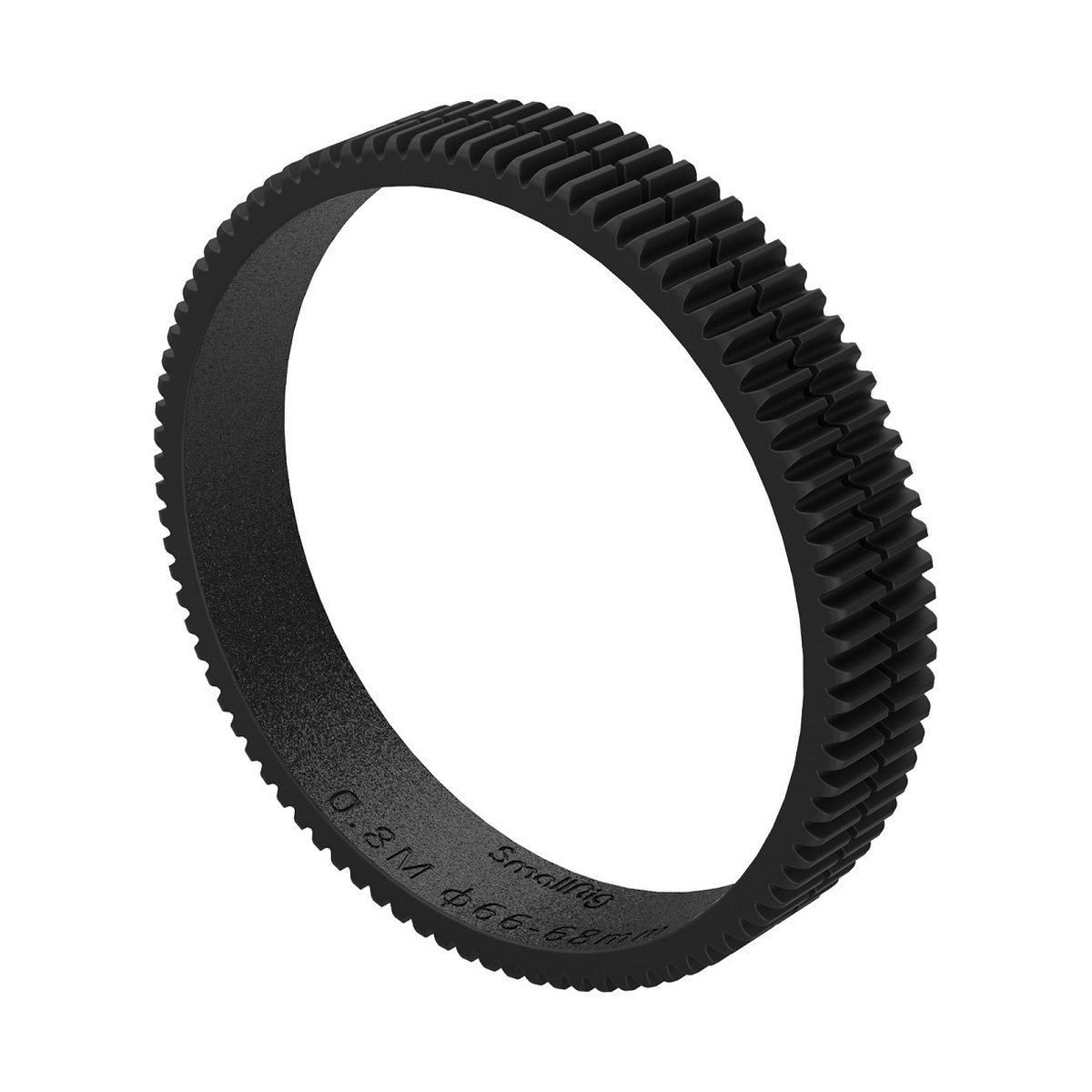 SmallRig 3292 Nahtloser Fokuszahnring Durchmesser 66-68 mm - Schrägansicht eines schwarzen Fokus-Zahnradrings mit sichtbarer Beschriftung