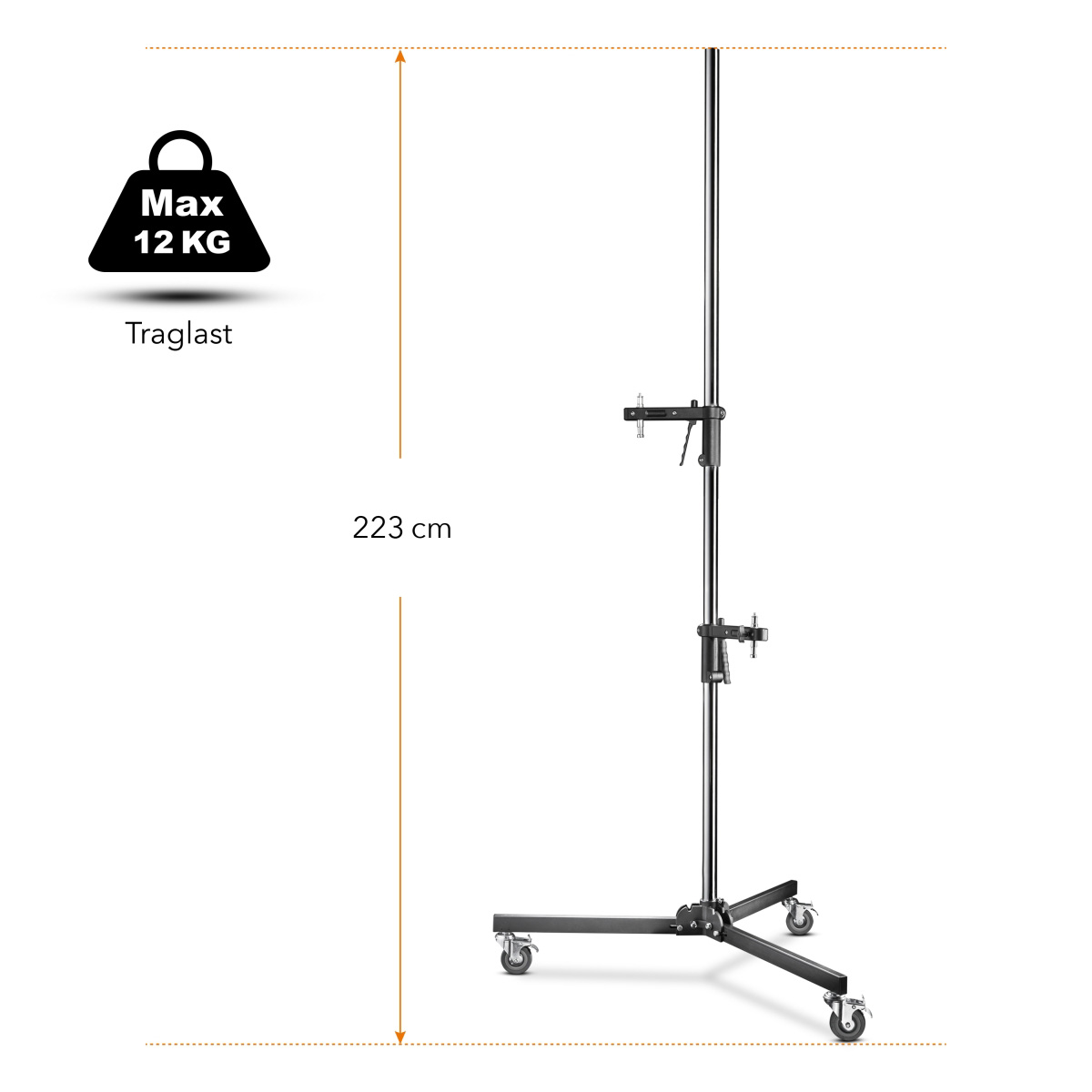 Walimex pro Rollstativ, 223 cm, mit 2 Klemmhaltern